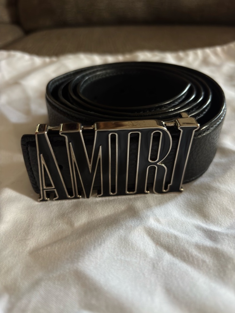 AMIRI Black Leather Belt with Silver-Trim Logo Buckle Authentic Used Size 100